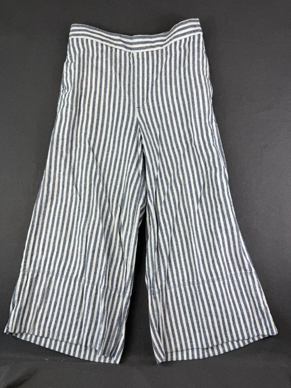 Banana Republic Womens White Blue Wide Leg Crop Pants Striped Linen Beachy M